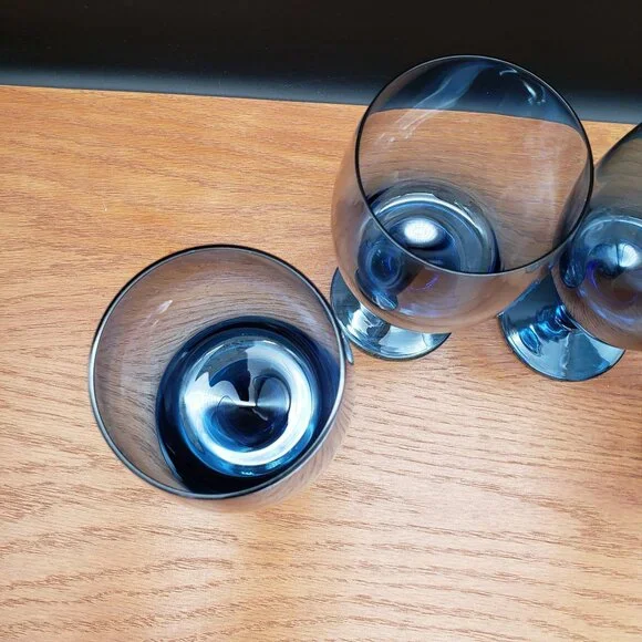 Gorham Accent II Blue Iced Tea Goblets Set of 4 Stemmed Glasses 6.25” Vintage